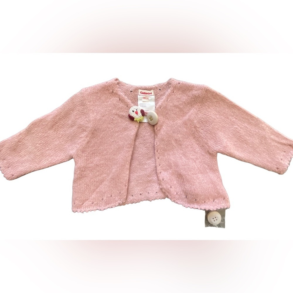 Baby Girl’s Catimini Pink Cardigan Sweater Snowman Button NWT Size 9 Month